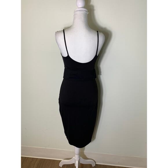 Susana Monaco Black Spaghetti Strap Belted Body Con Below The Knee Dress Sz xs - Picture 4 of 5
